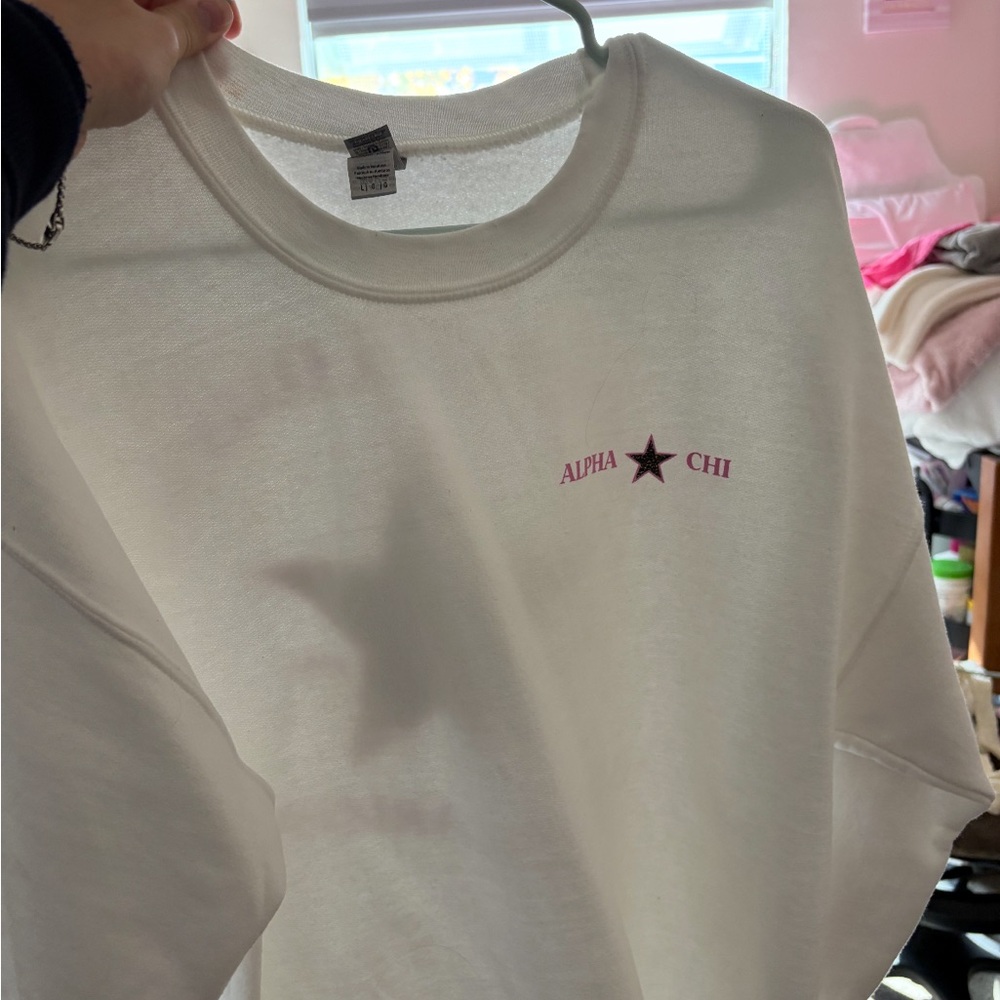 White Alpha Chi Sweatshirt cheetah print on back!💖